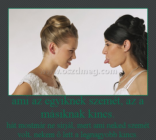 ami az egyiknek szemét, az a másiknak kincs.
 
hát mostmár ne sírjál, mert ami neked szemét volt, nekem ő lett a legnagyobb kincs.