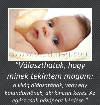 "Választhatok, hogy minek tekintem magam:
 
a világ áldozatának, vagy egy kalandornőnek, aki kincset keres. Az egész csak nézőpont kérdése.