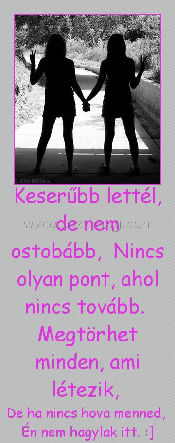 Keserűbb lettél
 
De ha nincs hova menned,  Én nem hagylak itt. :]