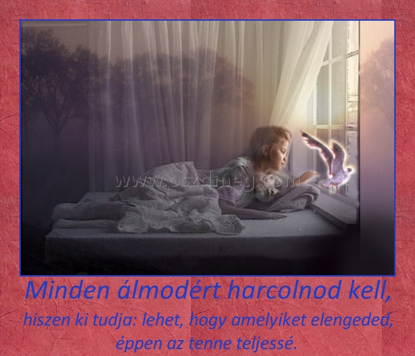 Minden álmodért harcolnod kell,
 
hiszen ki tudja: lehet, hogy amelyiket elengeded, éppen az tenne teljessé. 