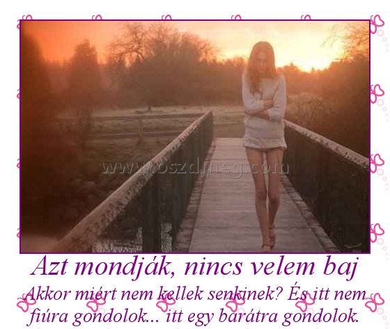 Azt mondják, nincs velem baj
 
Akkor miért nem kellek senkinek? És itt nem fiúra gondolok... itt egy barátra gondolok.