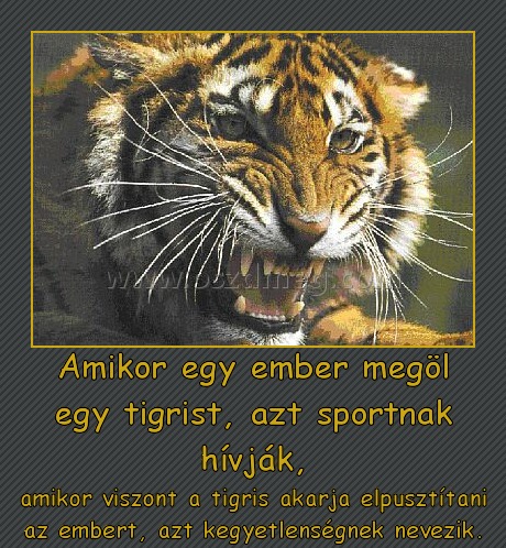 Amikor egy ember megöl egy tigrist
 
amikor viszont a tigris akarja elpusztítani az embert, azt kegyetlenségnek nevezik.