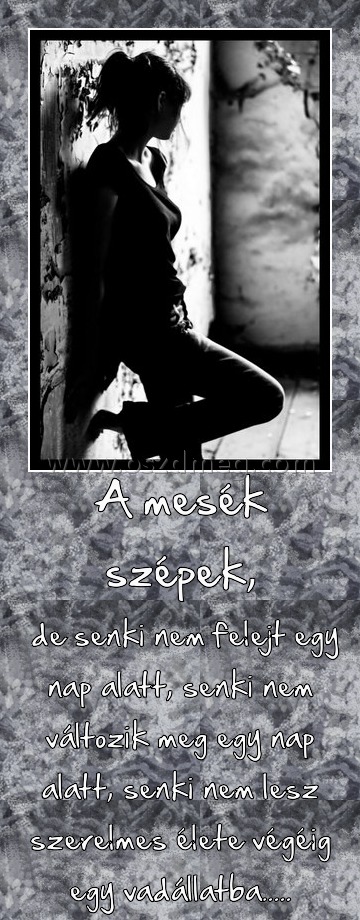 A mesék szépek,
 
 de senki nem felejt egy nap alatt, senki nem változik meg egy nap alatt, senki nem lesz szerelmes élete végéig egy vadállatba.....