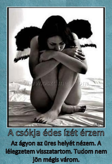 A csókja édes ízét érzem
 
Az ágyon az üres helyét nézem. A lélegzetem visszatartom. Tudom nem jön mégis várom.