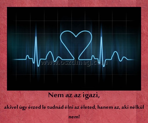 Nem az az igazi,
 
akivel úgy érzed le tudnád élni az életed, hanem az, aki nélkül nem!