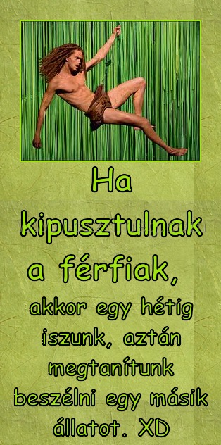 Ha kipusztulnak a férfiak, 
 
akkor egy hétig iszunk, aztán megtanítunk beszélni egy másik állatot. XD