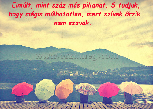 Elmúlt
 
Elmúlt, mint száz más pillanat. S tudjuk, hogy mégis múlhatatlan, mert szívek őrzik nem szavak.