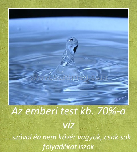 Az emberi test kb. 70%-a víz
 
...szóval én nem kövér vagyok, csak sok folyadékot iszok