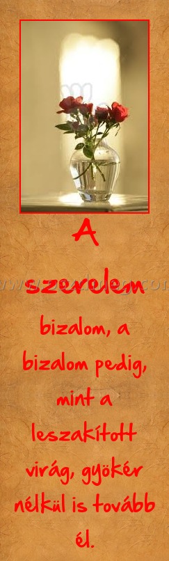 A szerelem
 
bizalom, a bizalom pedig, mint a leszakított virág, gyökér nélkül is tovább él.