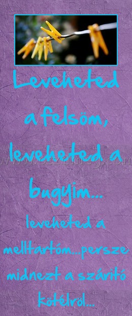 Leveheted a felsöm, leveheted a bugyim...
 
leveheted a melltartóm...persze midnezt a száritó kötélröl...
