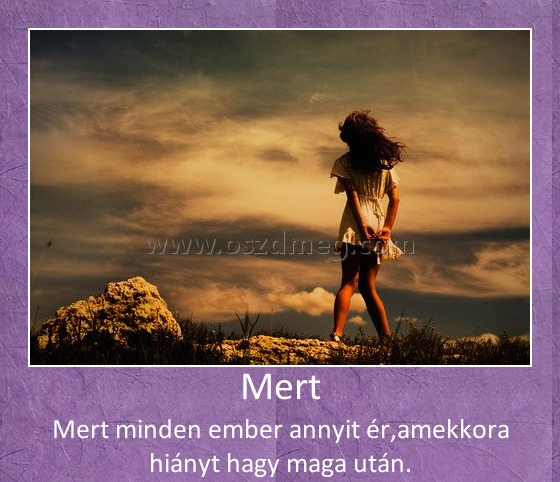 Mert Mert
Mert minden ember annyit ér,amekkora hiányt hagy maga után.