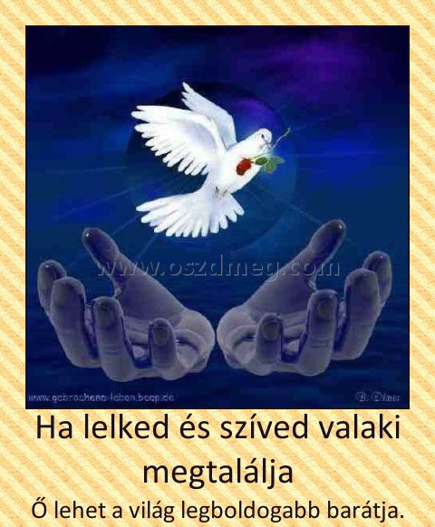 Ha lelked és szíved valaki megtalálja
 
Ő lehet a világ legboldogabb barátja.