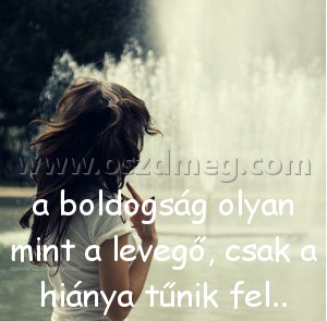 a boldogság olyan mint
 
a boldogság olyan mint a levegő, csak a hiánya tűnik fel..