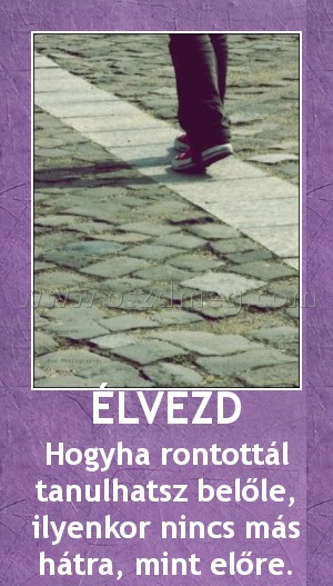 ÉLVEZD ÉLVEZD
Hogyha rontottál tanulhatsz belőle, ilyenkor nincs más hátra, mint előre.