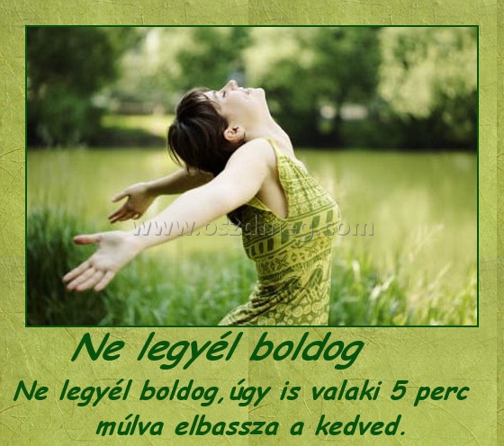 Ne legyél boldog Ne legyél boldog
Ne legyél boldog,úgy is valaki 5 perc múlva elbassza a kedved.