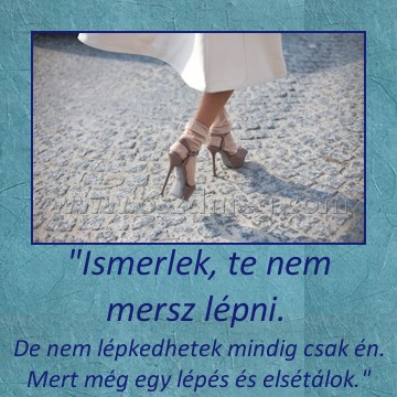 "Ismerlek, te nem mersz lépni. 
 
De nem lépkedhetek mindig csak én. Mert még egy lépés és elsétálok.