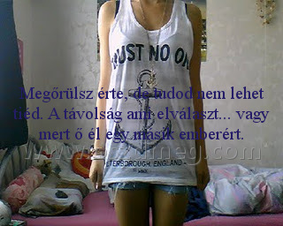 Megőrülsz érte
 
Megőrülsz érte, de tudod nem lehet tiéd. A távolság ami elválaszt... vagy mert ő él egy másik emberért.