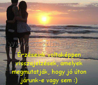 Érzéseink voltaképpen visszajelzések, amelyek
 
Érzéseink voltaképpen visszajelzések, amelyek megmutatják, hogy jó úton járunk-e vagy sem :)