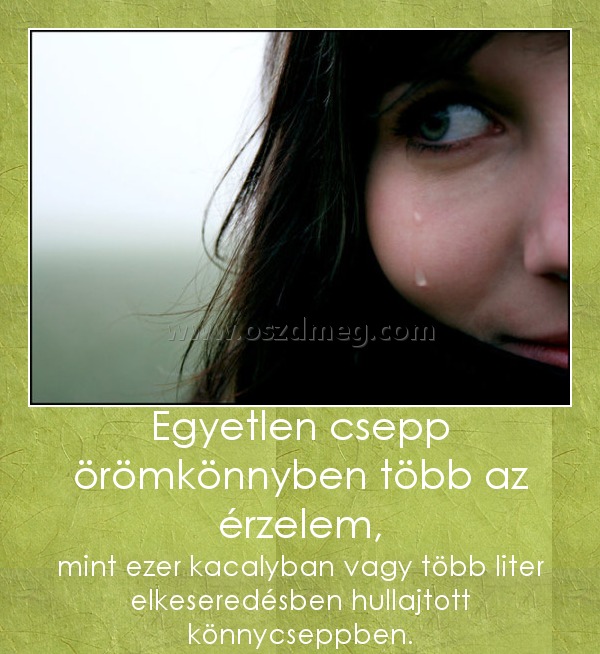 Egyetlen csepp örömkönnyben több az érzelem,
 
mint ezer kacalyban vagy több liter elkeseredésben hullajtott könnycseppben.