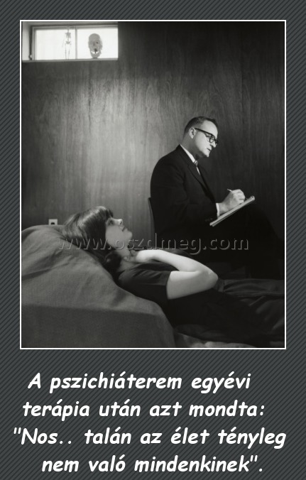 A pszichiáterem
 
A pszichiáterem egyévi terápia után azt mondta: 