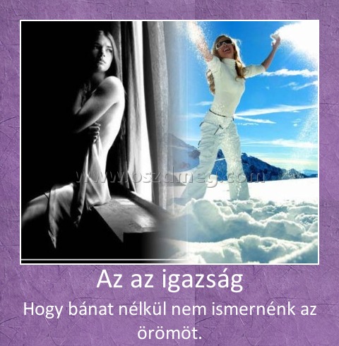 Az az igazság Az az igazság
Hogy bánat nélkül nem ismernénk az örömöt.
