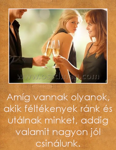 Amíg vannak olyanok, akik féltékenyek ránk
 
Amíg vannak olyanok, akik féltékenyek ránk és utálnak minket, addig valamit nagyon jól csinálunk.