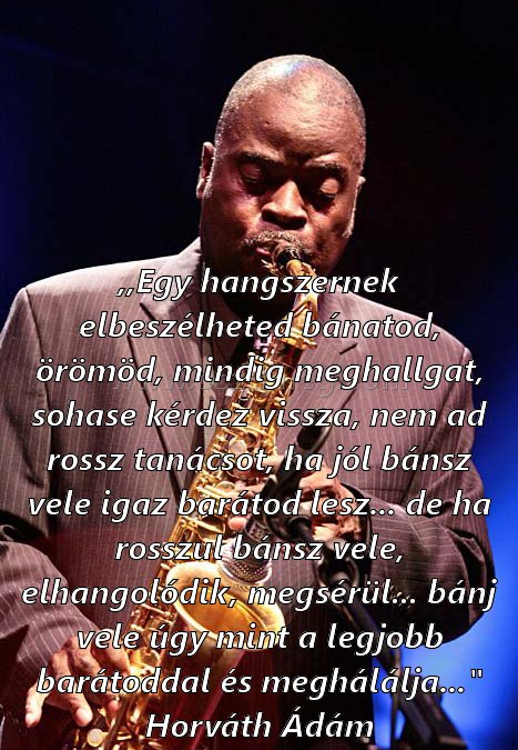 Egy hangszernek
 
,,Egy hangszernek elbeszélheted bánatod, örömöd, mindig meghallgat, sohase kérdez vissza, nem ad rossz tanácsot, ha jól bánsz vele igaz barátod lesz... de ha rosszul bánsz vele, elhangolódik, megsérül... bánj vele úgy mint a legjobb barátoddal és meghálálja...