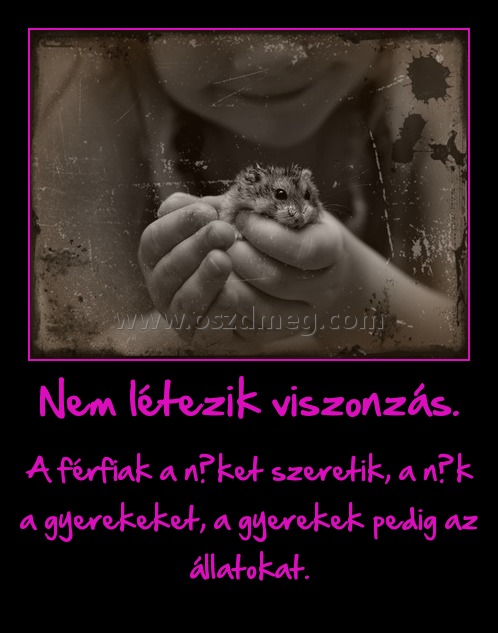 Nem létezik viszonzás.
 
A férfiak a nőket szeretik, a nők a gyerekeket, a gyerekek pedig az állatokat.