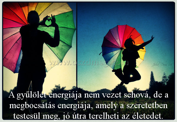 A gyűlölet energiája nem
 
A gyűlölet energiája nem vezet sehová, de a megbocsátás energiája, amely a szeretetben testesül meg, jó útra terelheti az életedet.