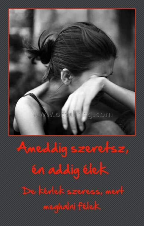 Ameddig szeretsz, én addig élek. 
 
 De kérlek szeress, mert meghalni félek.