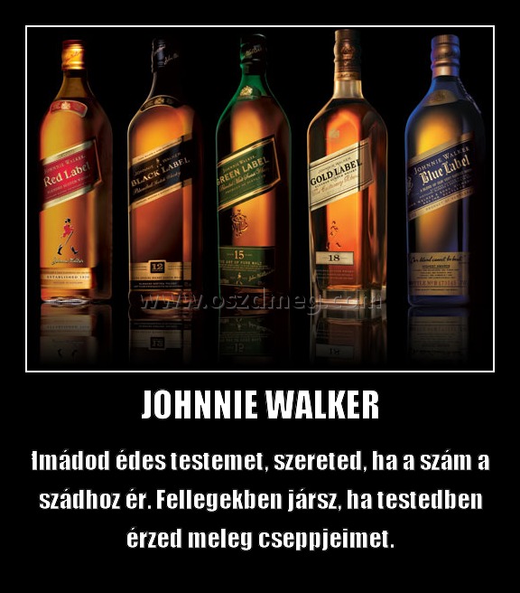 JOHNNIE WALKER
 
Imádod édes testemet, szereted, ha a szám a szádhoz ér. Fellegekben jársz, ha testedben érzed meleg cseppjeimet.