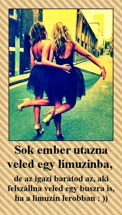 Sok ember utazna veled egy limuzinba, 
 
de az igazi barátod az, aki felszállna veled egy buszra is, ha a limuzin lerobban : ))