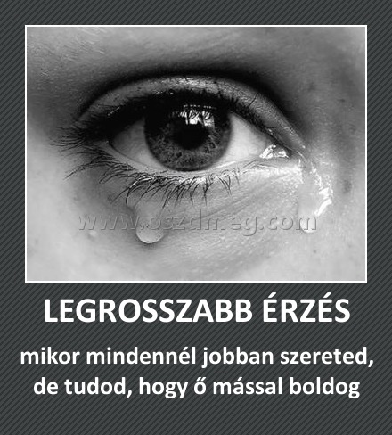 LEGROSSZABB ÉRZÉS
 
mikor mindennél jobban szereted, de tudod, hogy ő mással boldog