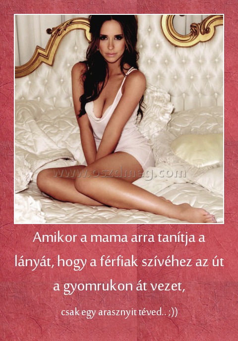 Amikor a mama arra tanítja a lányát, hogy a férfiak szívéhez az út a gyomrukon át vezet,
 
csak egy arasznyit téved.. ;))