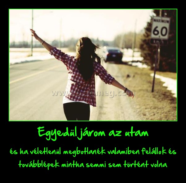 Egyedül járom az utam
 
és ha véletlenül megbotlanék valamiben felállok és továbblépek mintha semmi sem történt volna