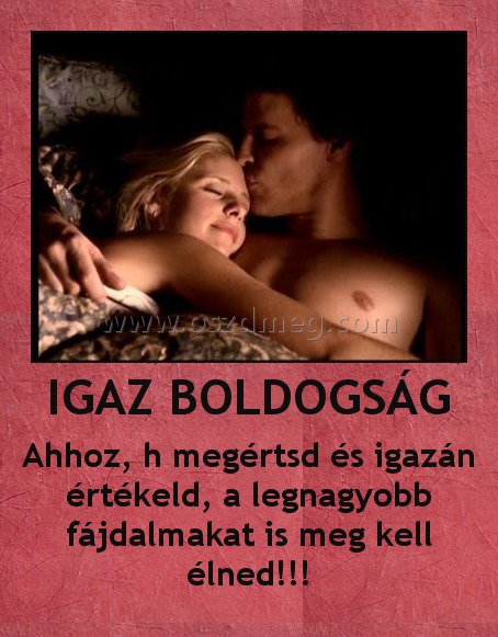 IGAZ BOLDOGSÁG
 
Ahhoz, h megértsd és igazán értékeld, a legnagyobb fájdalmakat is meg kell élned!!!