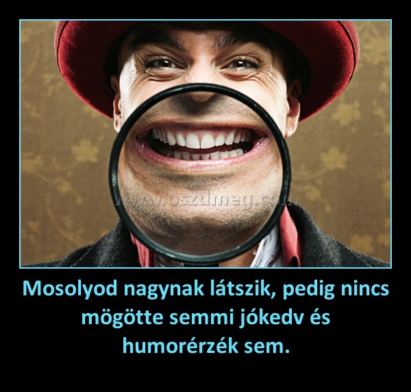 Mosolyod nagynak látszik, pedig nincs mögötte semmi jókedv és humorérzék sem.
 
