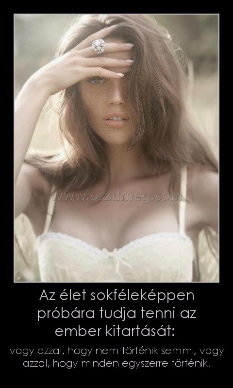 Az élet sokféleképpen próbára tudja tenni az ember kitartását: 
 
vagy azzal, hogy nem történik semmi, vagy azzal, hogy minden egyszerre történik.