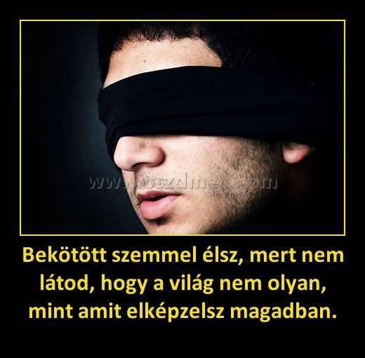 Bekötött szemmel élsz, mert nem látod, hogy a világ nem olyan, mint amit elképzelsz magadban.
 
