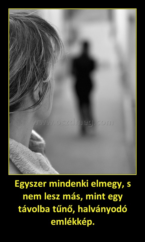 Egyszer mindenki elmegy, s nem lesz más, mint egy távolba tűnő, halványodó emlékkép.
 
