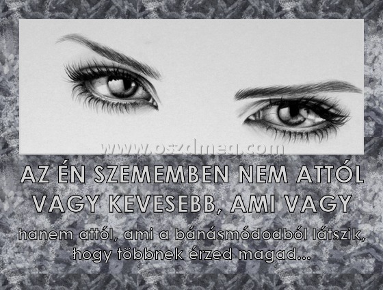 AZ ÉN SZEMEMBEN NEM ATTÓL VAGY KEVESEBB, AMI VAGY
 
hanem attól, ami a bánásmódodból látszik, hogy többnek érzed magad...