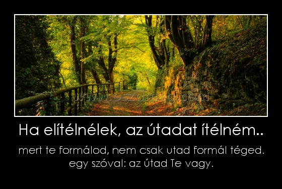 Ha elítélnélek, az útadat ítélném..
 
mert te formálod, nem csak utad formál téged. egy szóval: az útad Te vagy.