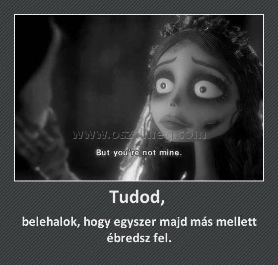 Tudod, 
 
belehalok, hogy egyszer majd más mellett ébredsz fel.