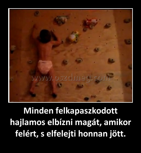 Minden felkapaszkodott hajlamos elbízni magát, amikor felért, s elfelejti honnan jött.
 
