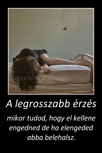 A legrosszabb érzés
 
mikor tudod, hogy el kellene engedned de ha elengeded abba belehalsz.