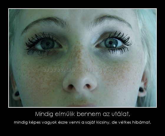 Mindig elmúlik bennem az utálat,
 
mindig képes vagyok észre venni a saját kicsiny, de vétkes hibámat.