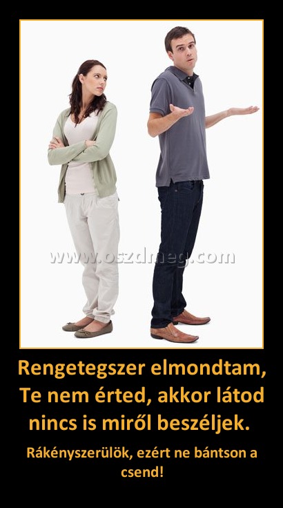 Rengetegszer elmondtam, Te nem érted, akkor látod nincs is miről beszéljek. 
 
Rákényszerülök, ezért ne bántson a csend!