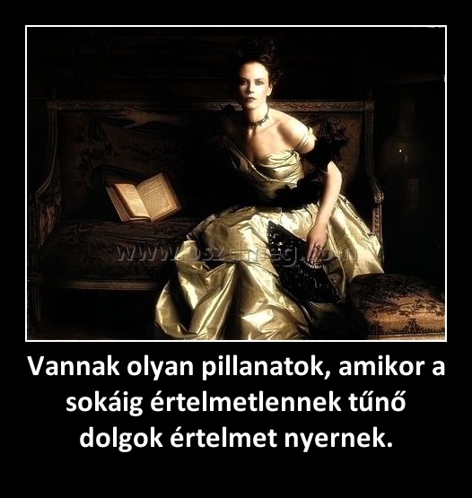 Vannak olyan pillanatok, amikor a sokáig értelmetlennek tűnő dolgok értelmet nyernek.
 
