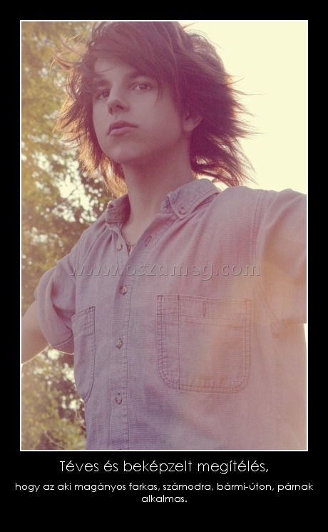 Téves és beképzelt megítélés,
 
hogy az aki magányos farkas, számodra, bármi-úton, párnak alkalmas.