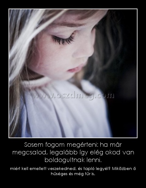 Sosem fogom megérteni: ha már megcsalod, legalább így elég okod van boldogultnak lenni.
 
miért kell emellett veszekedned, és tapló legyél? Miközben ő hűséges és még tűr is.